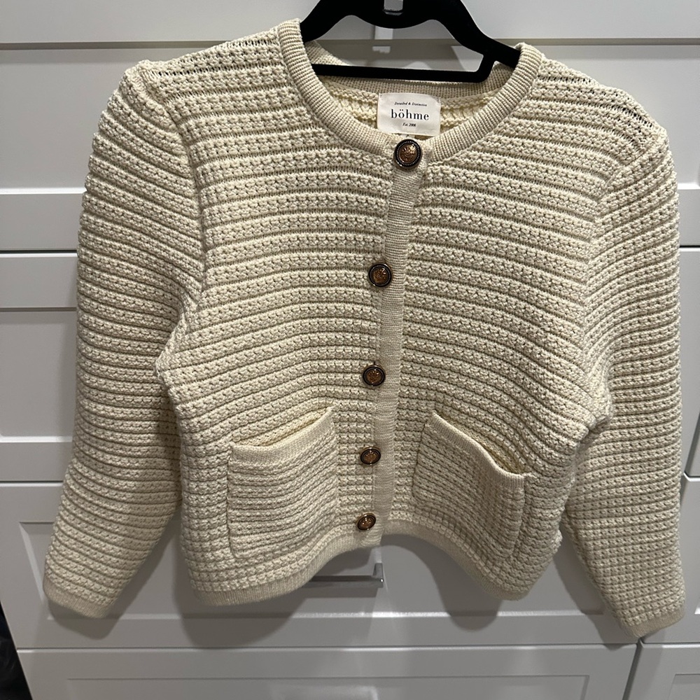 Bohme Ivory Textured Button-Up Cardigan